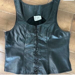 Black Leather Lace-Up Vest